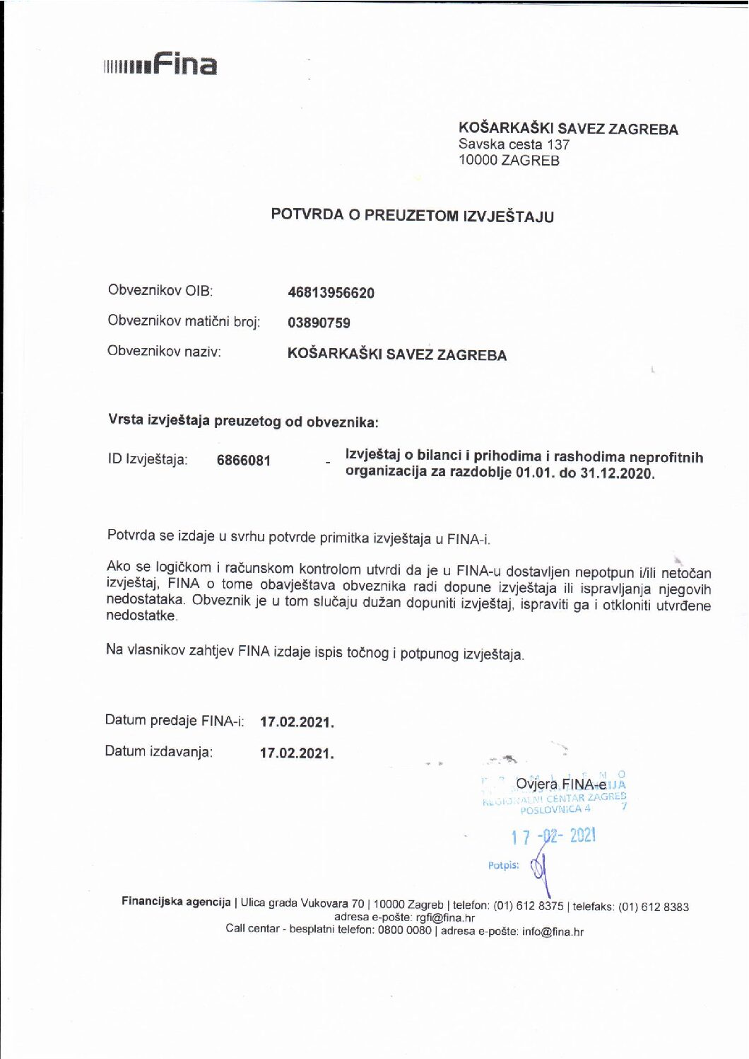 Financijsko izvješće 2020