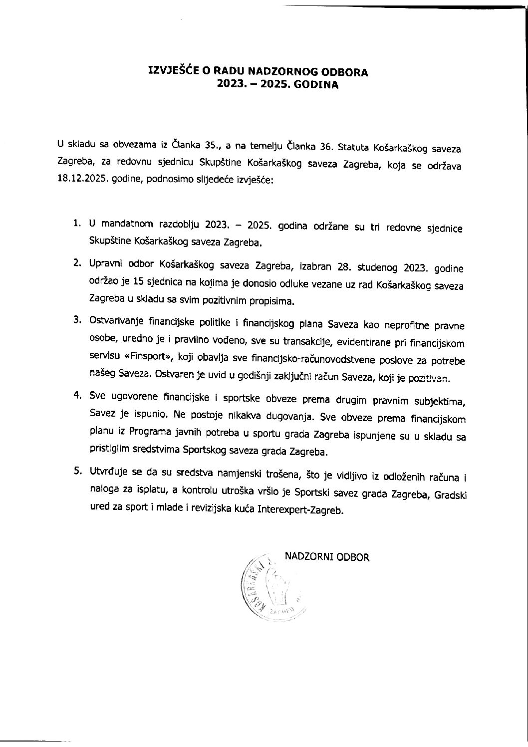 Izvješće o radu nadzornog odbora